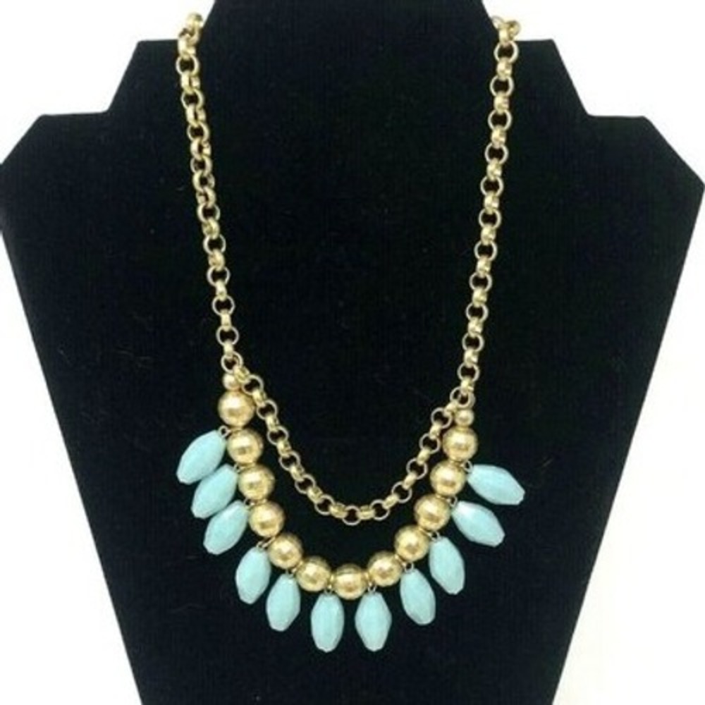 Lia Sophia Necklace Statement Gold Blue Teal Beaded‎ Choker 17-20" NWT